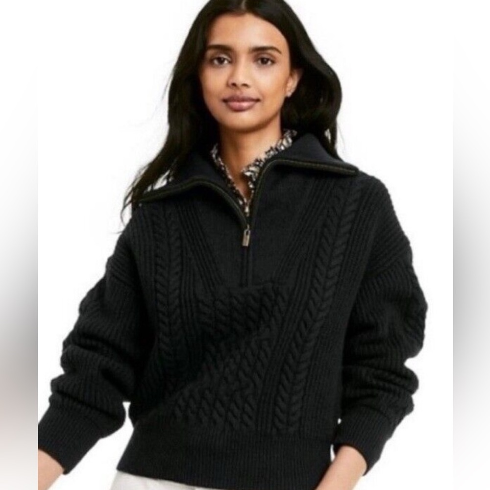 Black Cable-Knit Half-Zip Sweater - Women